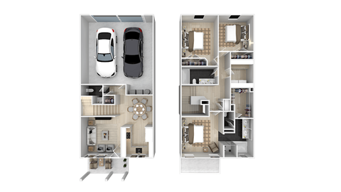 Floor plan for 3 beds, 2.5 baths, 1375 sqft
